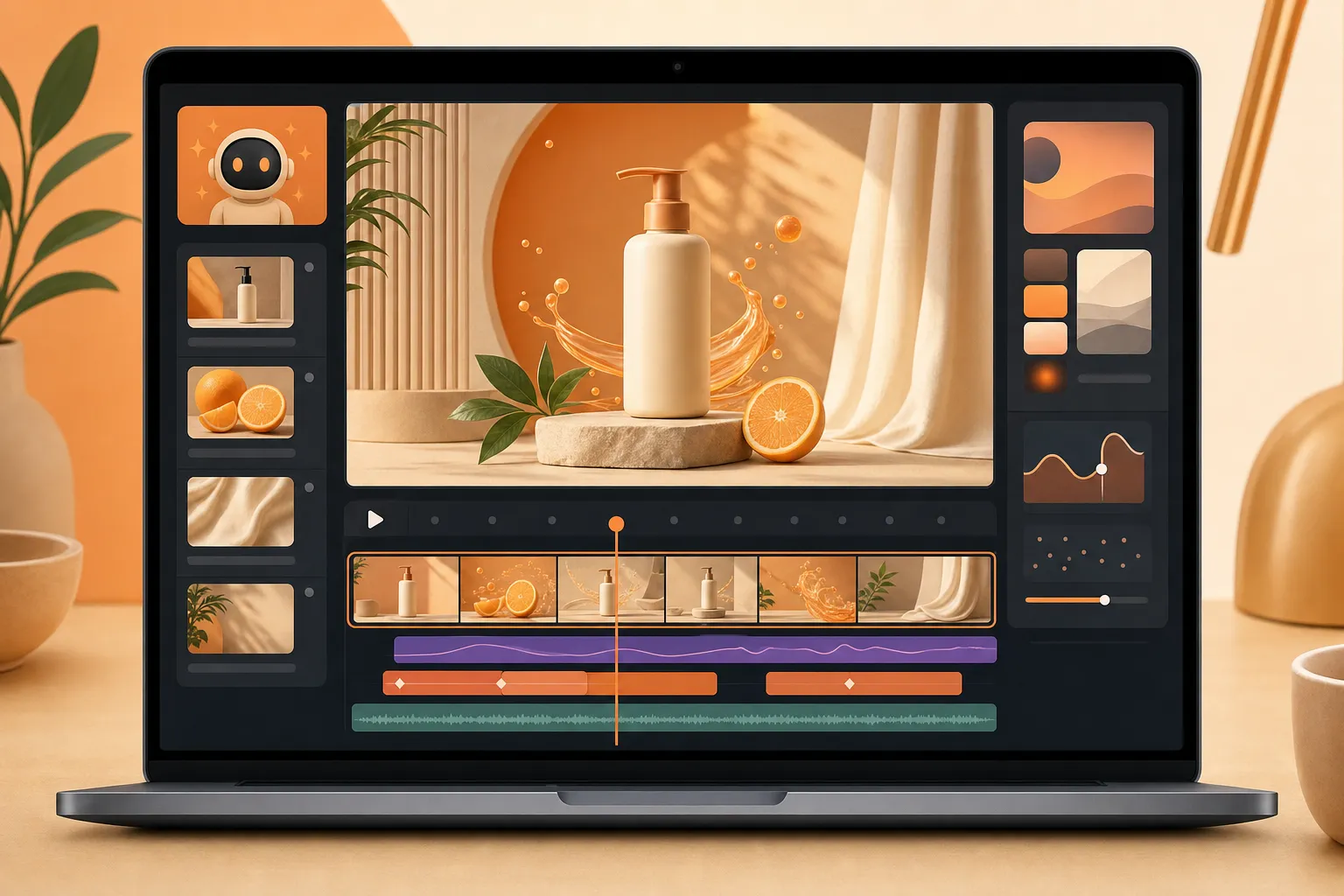 A product ad frame generated by Seedance 2.5 inside the Prizmad AI Studio interface