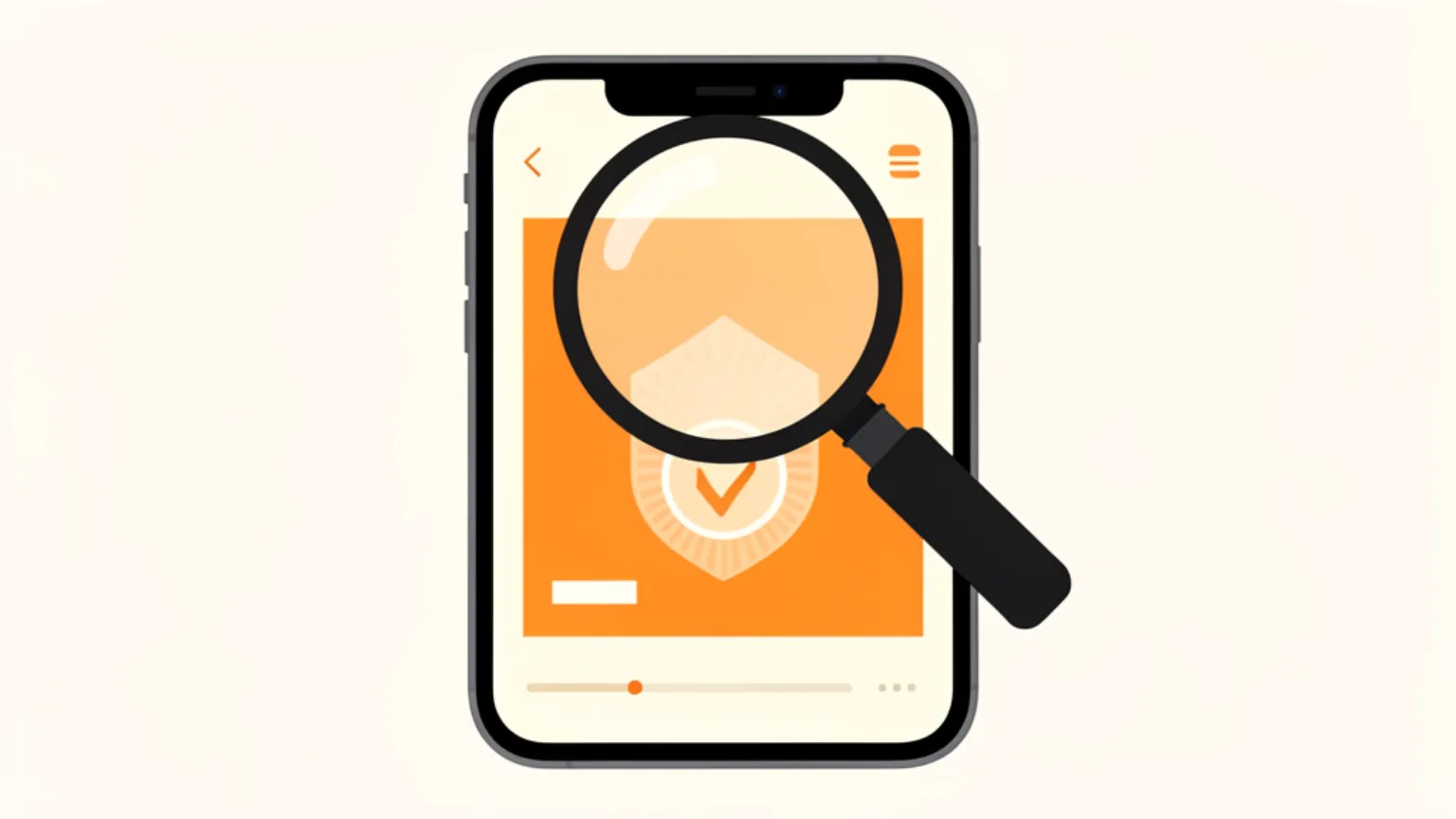 A magnifying glass over a video ad on a phone screen revealing a transparency badge underneath