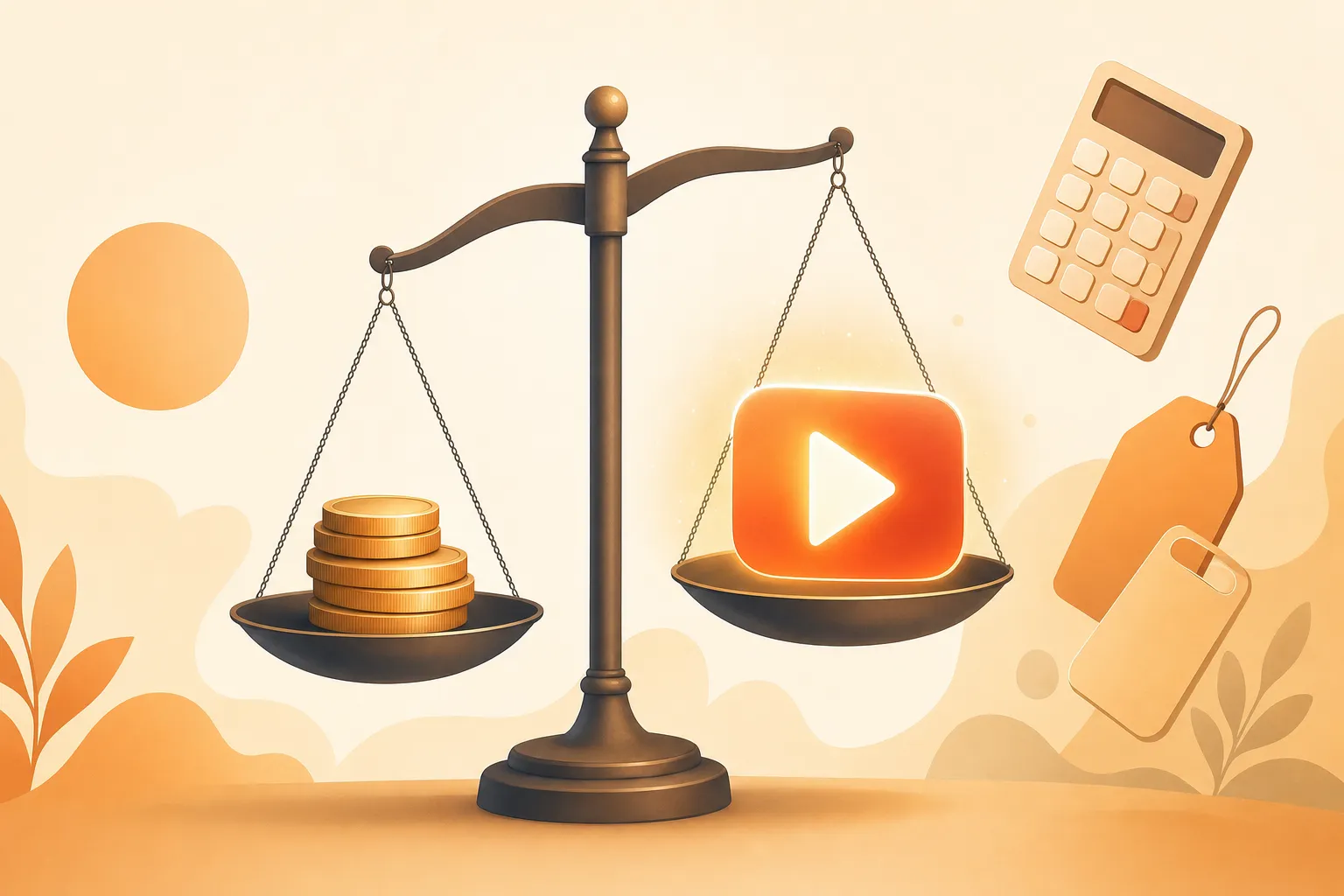 Price-tag comparison of AI video ad tools — a wall of subscription price cards next to a single expensive human UGC creator invoice