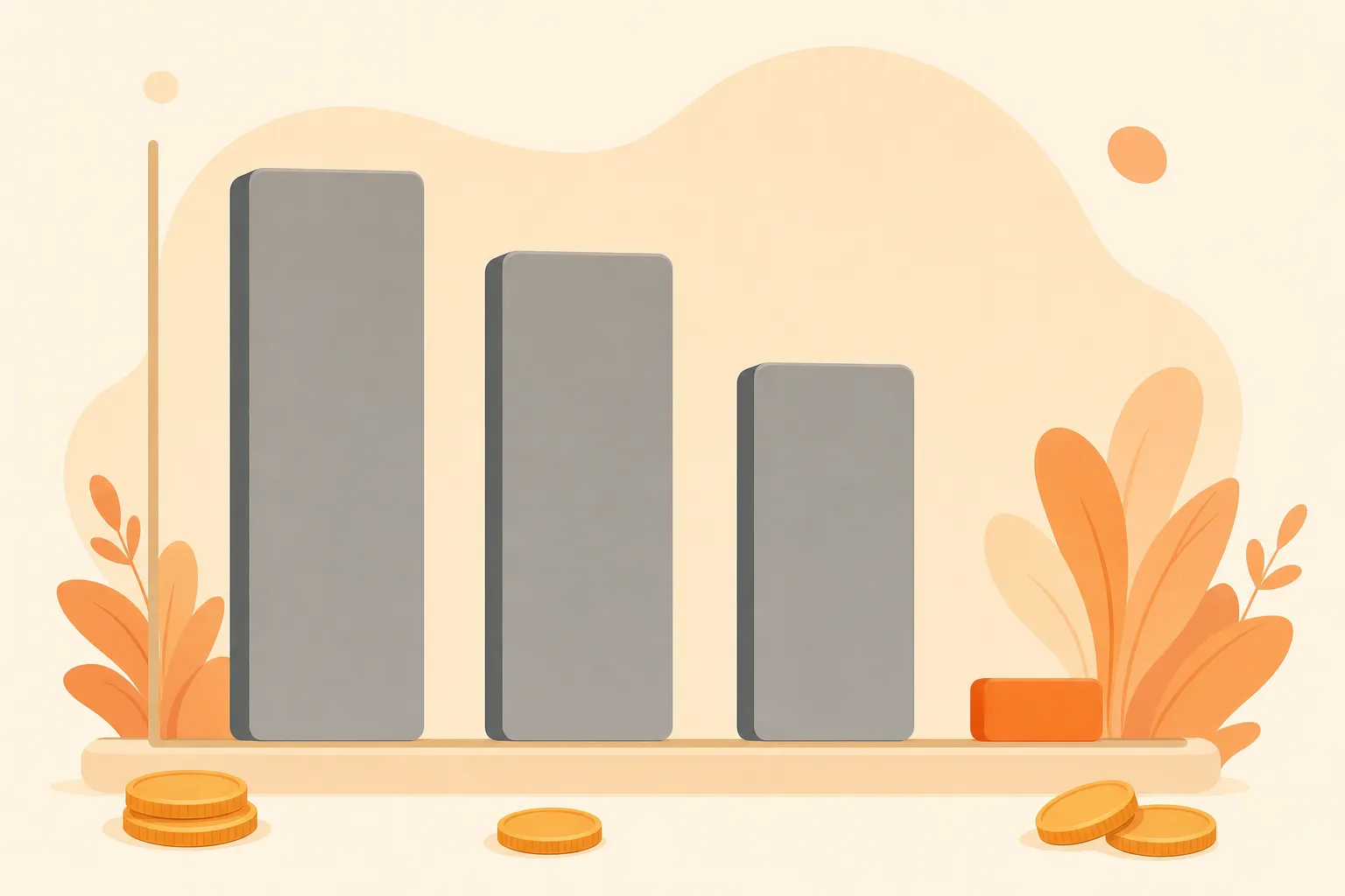 Video ad production cost comparison — three tall gray bars for studio, agency, and UGC creator, and one small orange bar for the AI pipeline, with coins on a cream background