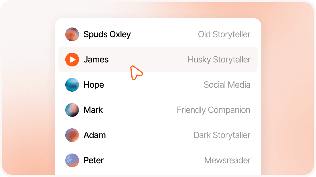 Natural AI voiceover generation powered by ElevenLabs with multiple voice styles