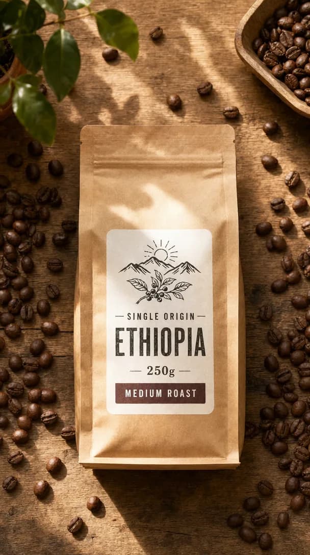 Coffee bag packaging — 9:16 ad creative generated on Prizmad.