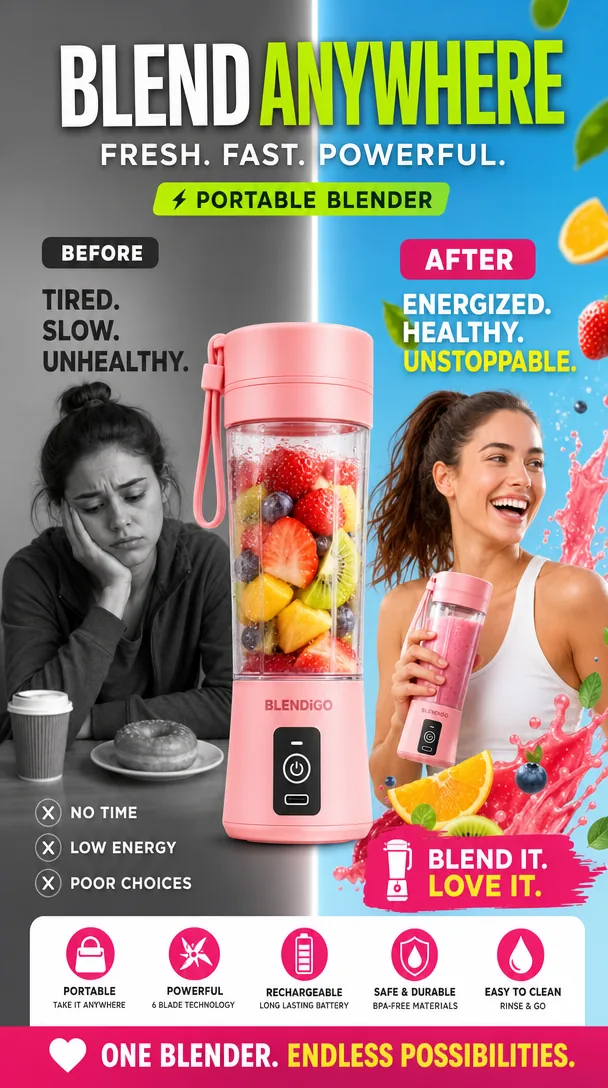 Portable blender ad — 9:16 ad creative generated on Prizmad.