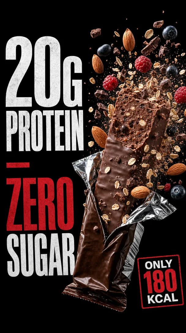 Protein bar ad — 9:16 ad creative generated on Prizmad.