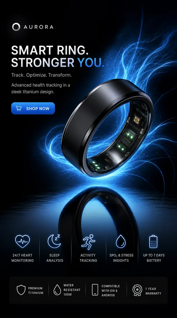 Smart ring ad — 9:16 ad creative generated on Prizmad.
