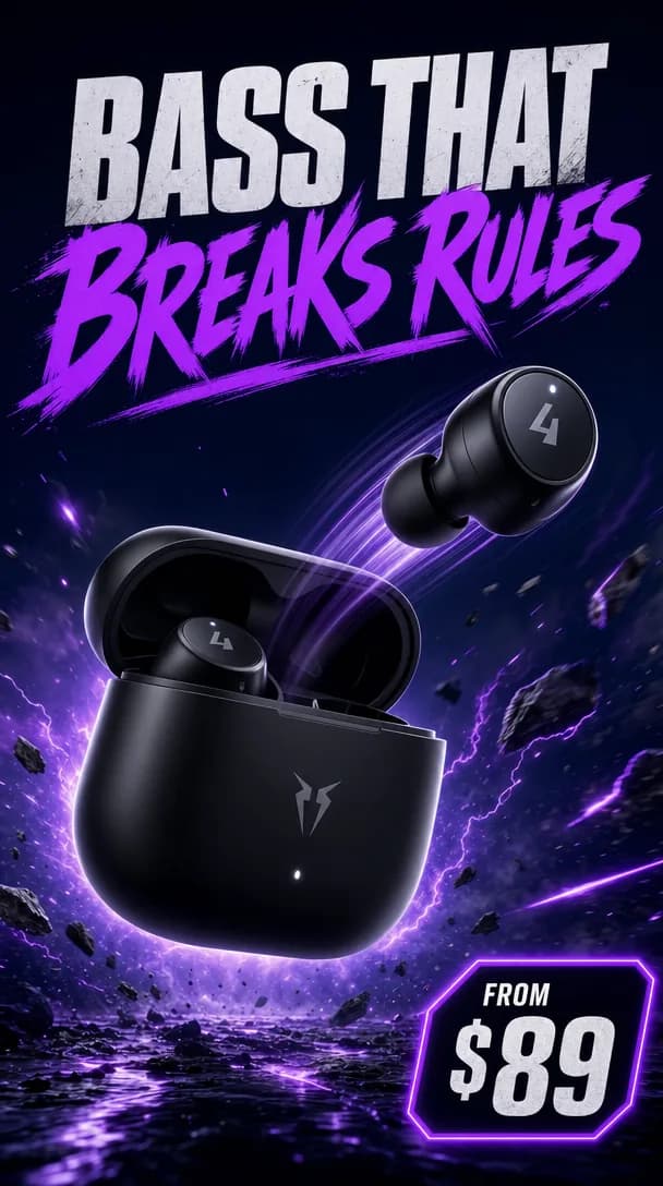 Wireless earbuds ad — 9:16 ad creative generated on Prizmad.