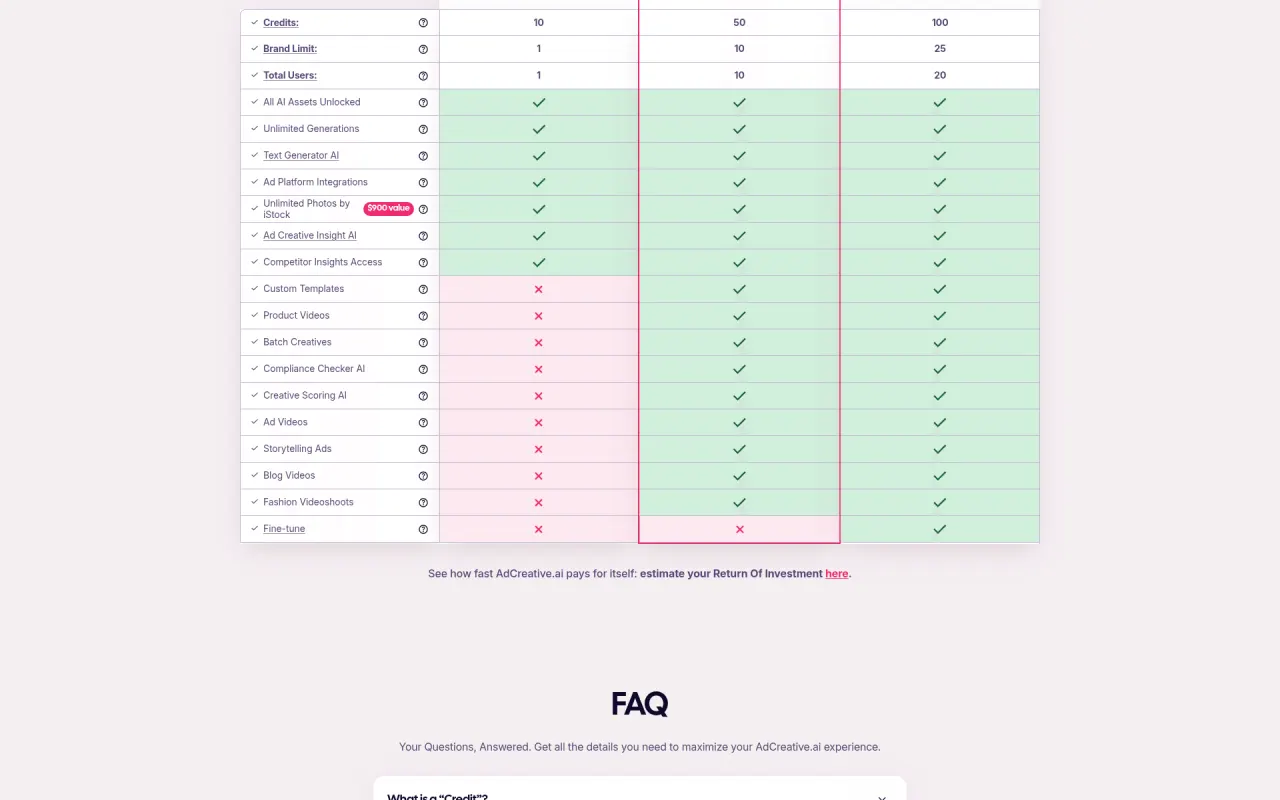 AdCreative.ai pricing page screenshot