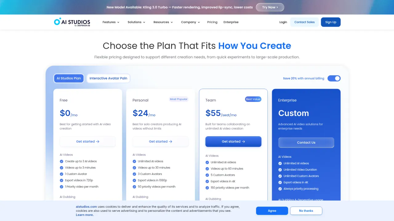 DeepBrain AI pricing page screenshot