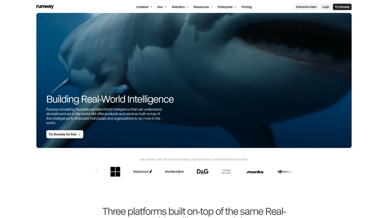 Runway homepage screenshot