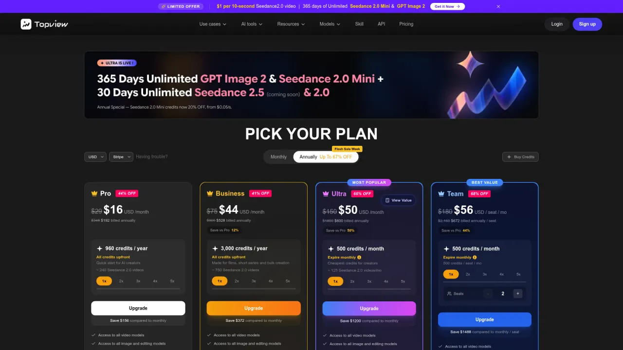 TopView pricing page screenshot